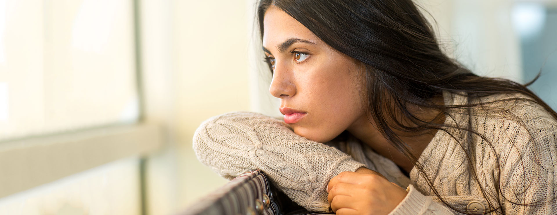 Woman thinking about her pregnancy test results